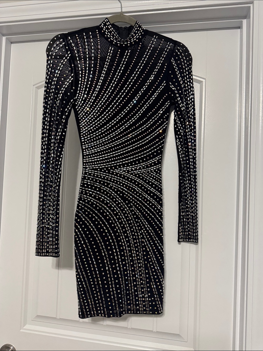 Windsor Black Long-Sleeve Embellished Bodycon Dress